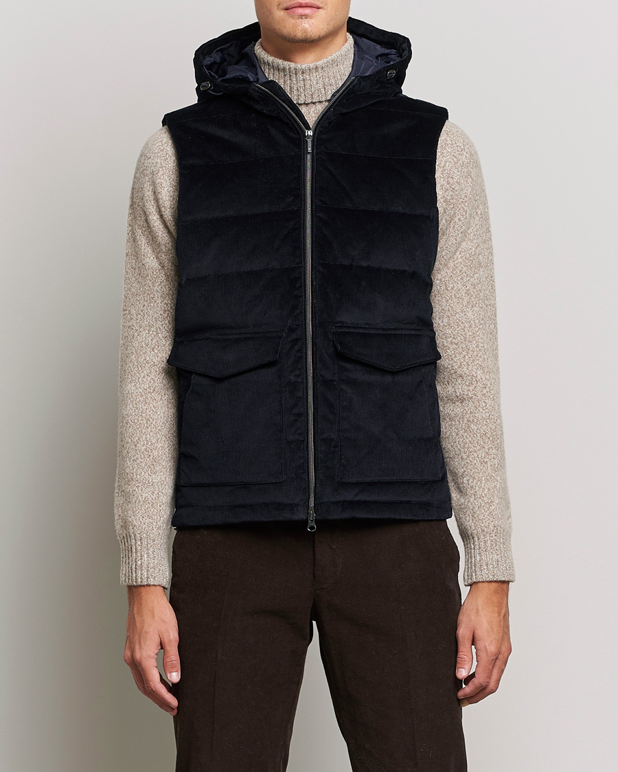 Herren | Jacken | Stenströms | Hooded Corduroy Vest Navy