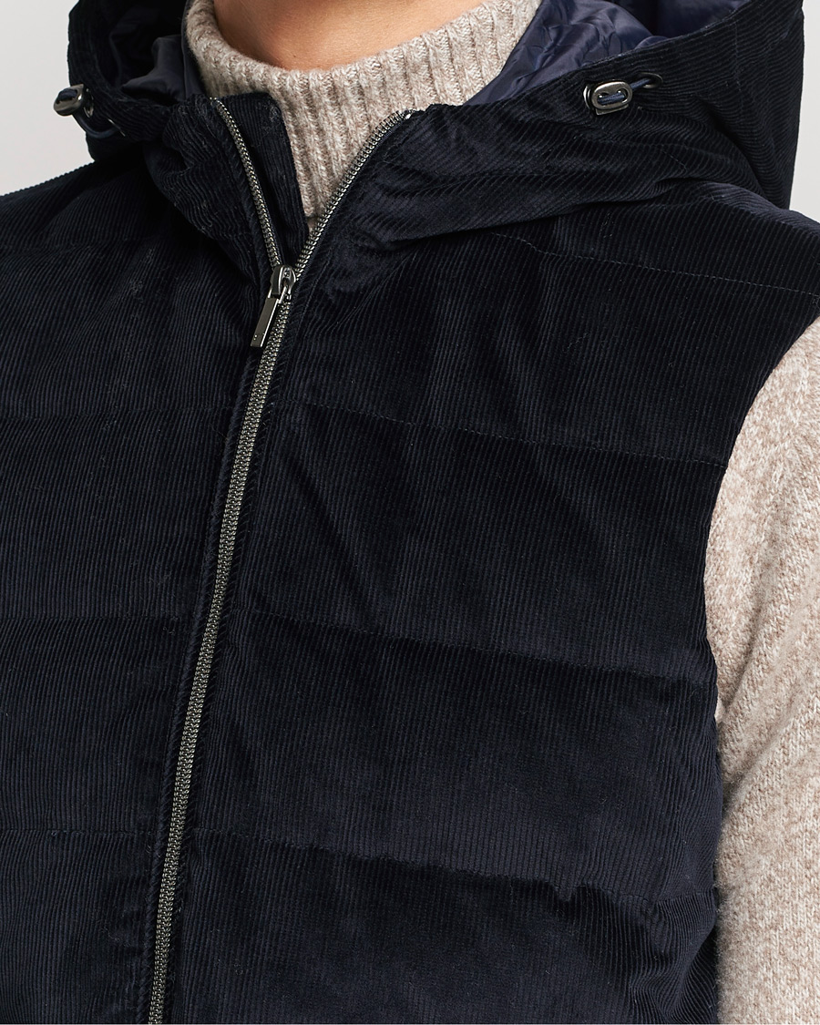 Herren | Jacken | Stenströms | Hooded Corduroy Vest Navy