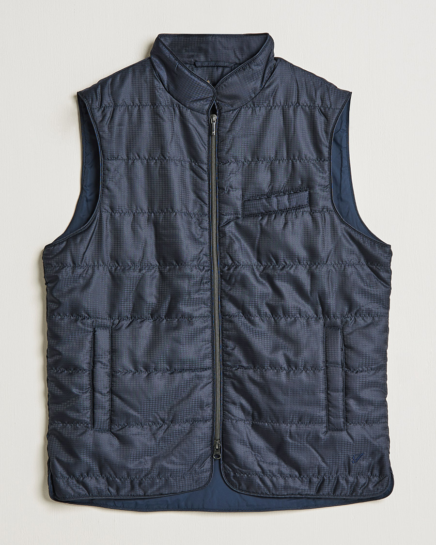 Herren | Jacken | Stenströms | Houndstooth Padded Nylon Vest Navy