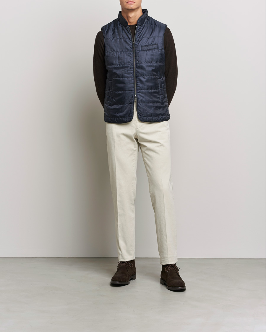 Herren | Jacken | Stenströms | Houndstooth Padded Nylon Vest Navy