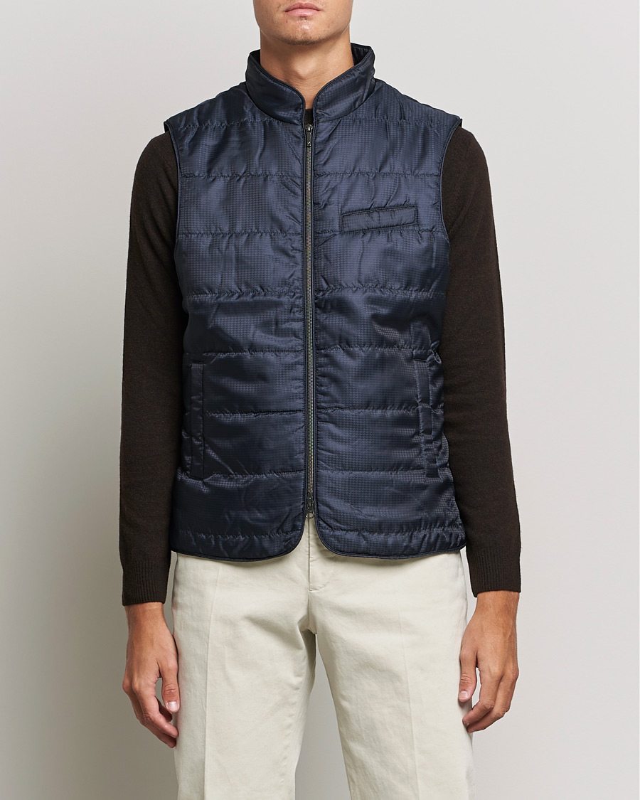 Herren | Jacken | Stenströms | Houndstooth Padded Nylon Vest Navy