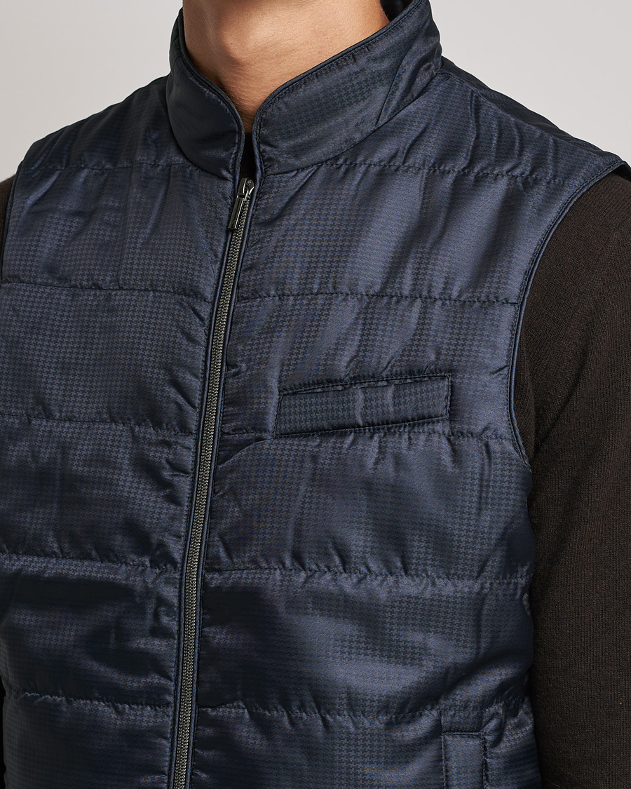 Herren | Jacken | Stenströms | Houndstooth Padded Nylon Vest Navy
