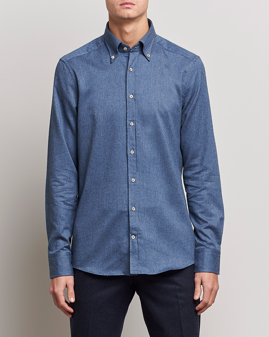 Herren | Hemden | Stenströms | Slimline Flannel Shirt Blue