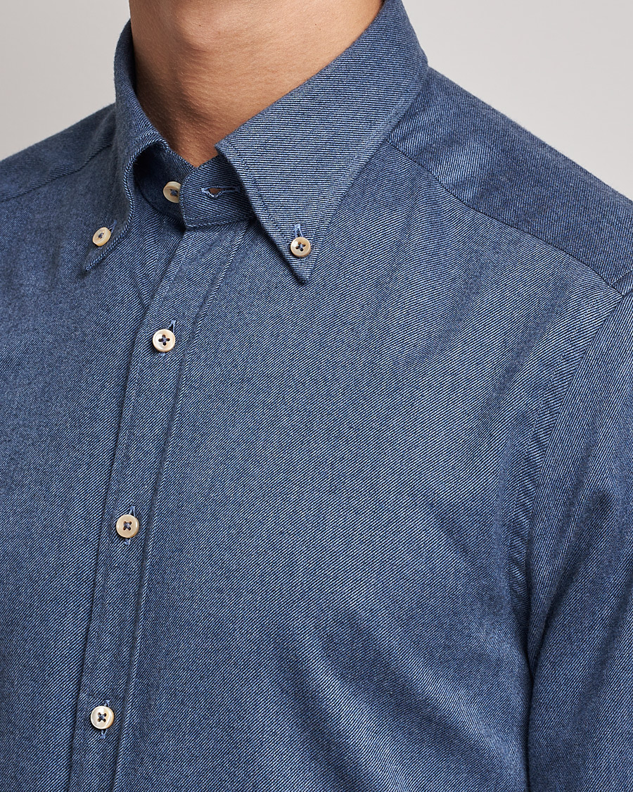 Herren | Hemden | Stenströms | Slimline Flannel Shirt Blue