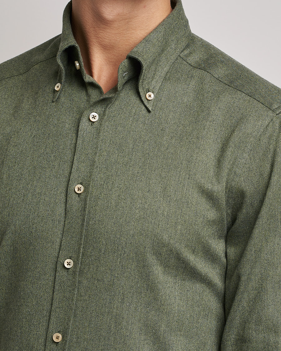 Herren | Hemden | Stenströms | Slimline Flannel Shirt Dark Green