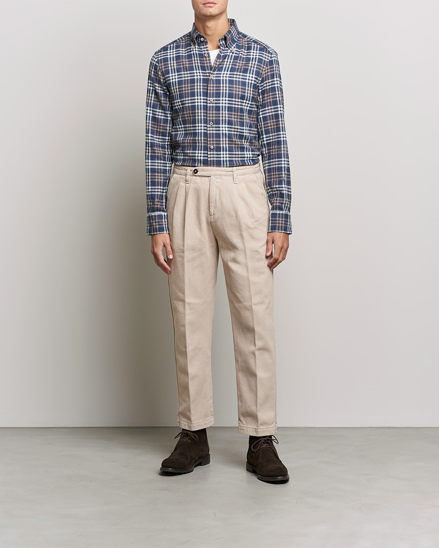 Herren | Hemden | Stenströms | Slimline Checked Flannel Shirt Blue