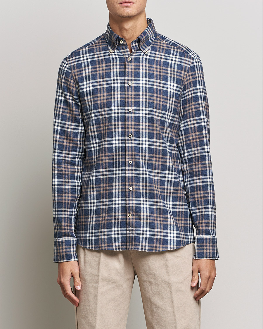 Herren | Hemden | Stenströms | Slimline Checked Flannel Shirt Blue