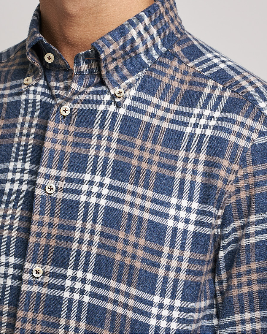 Herren | Hemden | Stenströms | Slimline Checked Flannel Shirt Blue