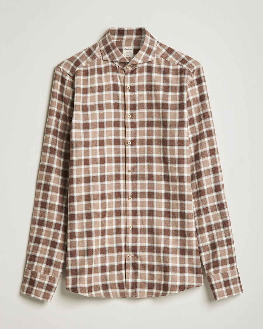 Herren | Hemden | Stenströms | Slimline Checked Flannel Shirt Brown