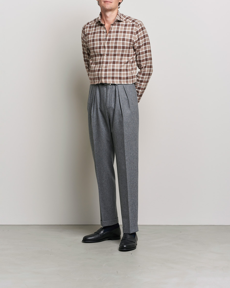 Herren | Hemden | Stenströms | Slimline Checked Flannel Shirt Brown