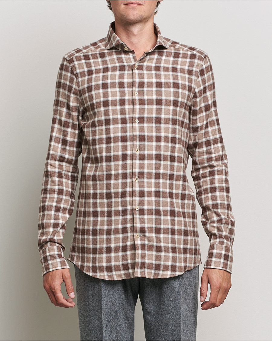 Herren | Hemden | Stenströms | Slimline Checked Flannel Shirt Brown