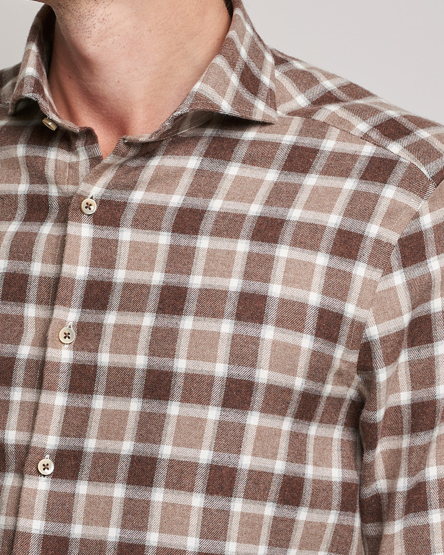 Herren | Hemden | Stenströms | Slimline Checked Flannel Shirt Brown