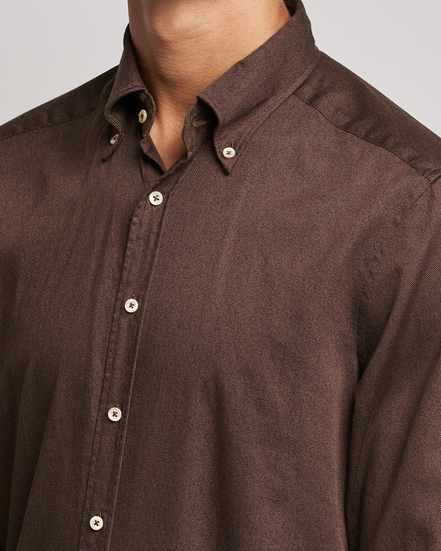 Herren | Hemden | Stenströms | Slimline Button Down Printed Oxford Shirt Brown