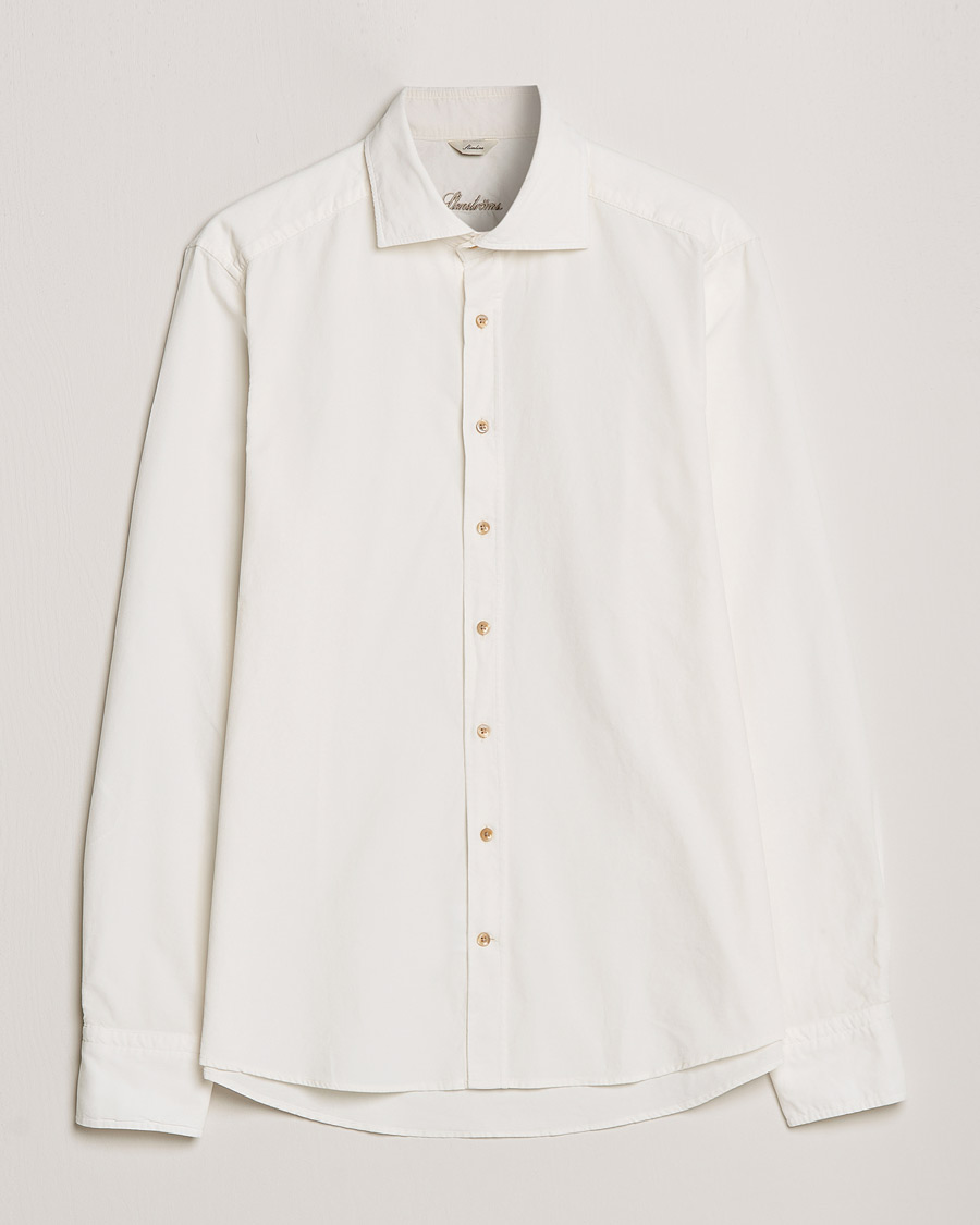 Herren | Hemden | Stenströms | Slimline Washed Cut Away Corduroy Shirt White