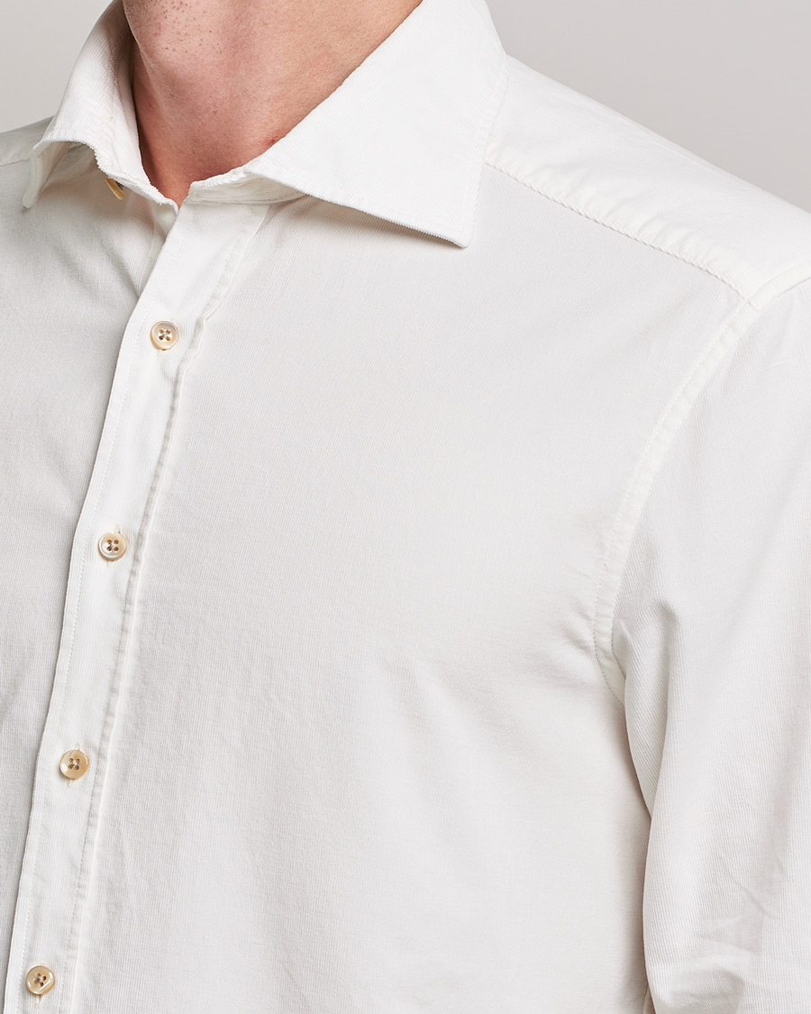 Herren | Hemden | Stenströms | Slimline Washed Cut Away Corduroy Shirt White