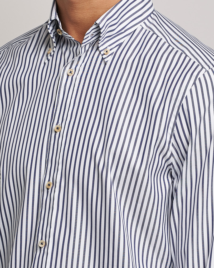 Herren | Hemden | Stenströms | Slimline Striped Pinpoint Oxford Shirt Blue