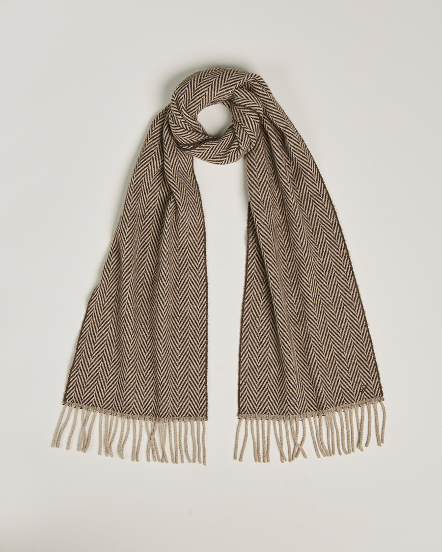 Herren | Stenströms Large Herringbone Wool Scarf Brown | Stenströms | Large Herringbone Wool Scarf Brown