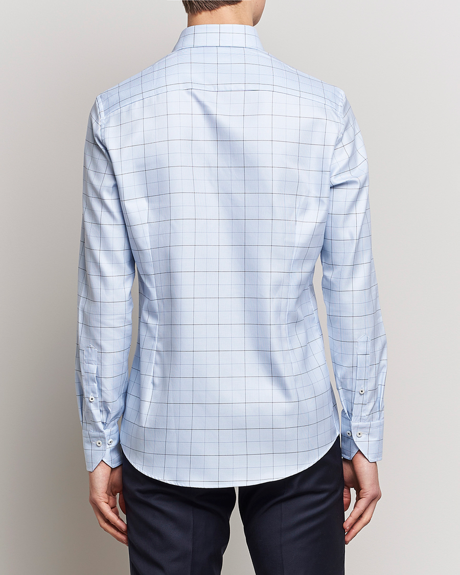 Herren | Hemden | Stenströms | Slimline Cut Away Windowpane Shirt Blue