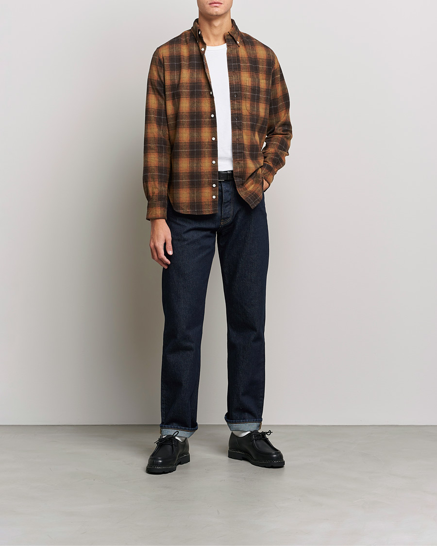 Herren | Hemden | Gitman Vintage | Button Down Shaggy Flannel Shirt Brown Check