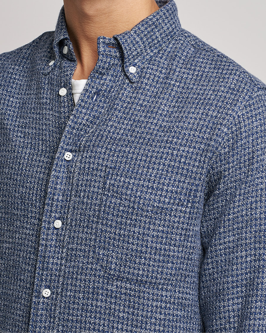 Herren | Hemden | Gitman Vintage | Button Down Houndstooth Flannel Shirt Dark Blue