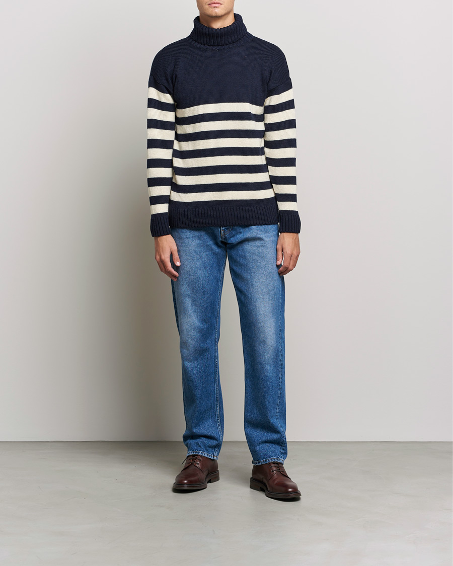 Herren | Pullover | Gloverall | Breton Submariner Wool Rollneck Navy/Ecru