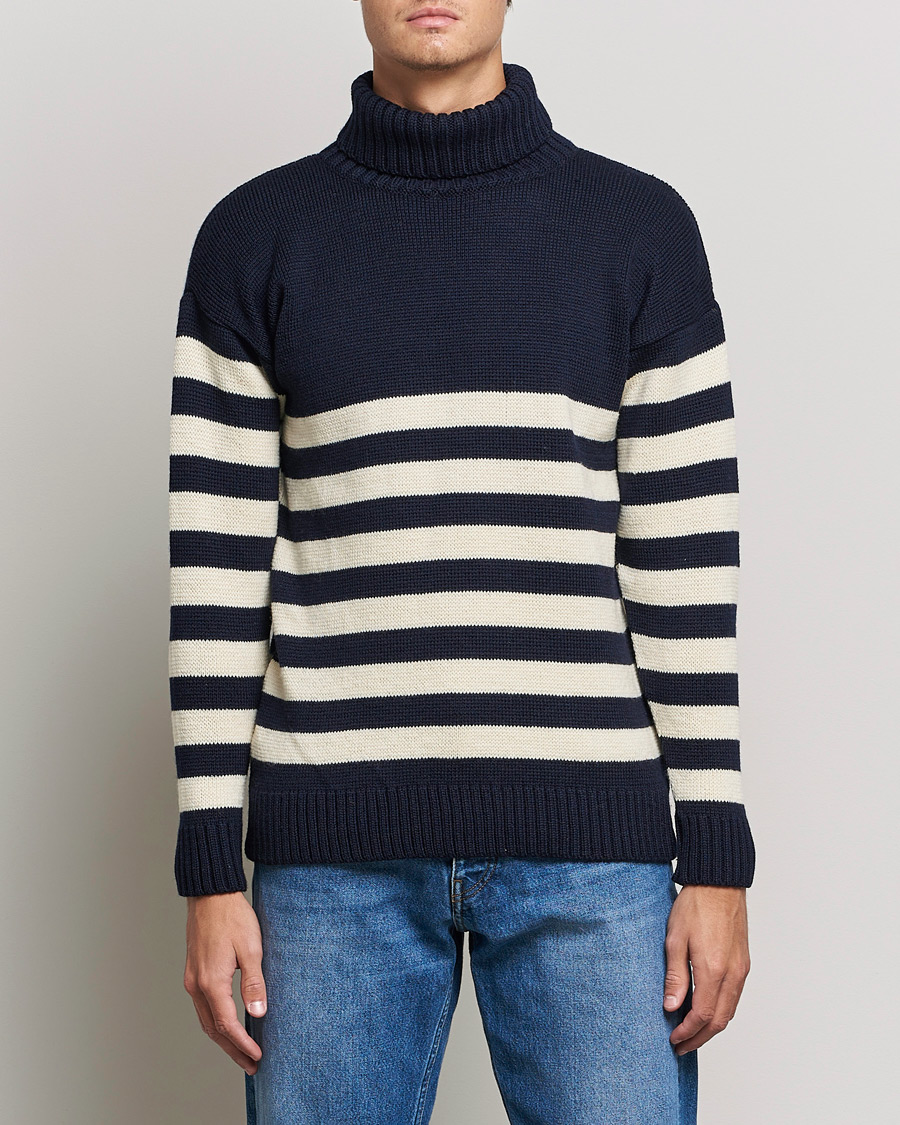 Herren | Pullover | Gloverall | Breton Submariner Wool Rollneck Navy/Ecru