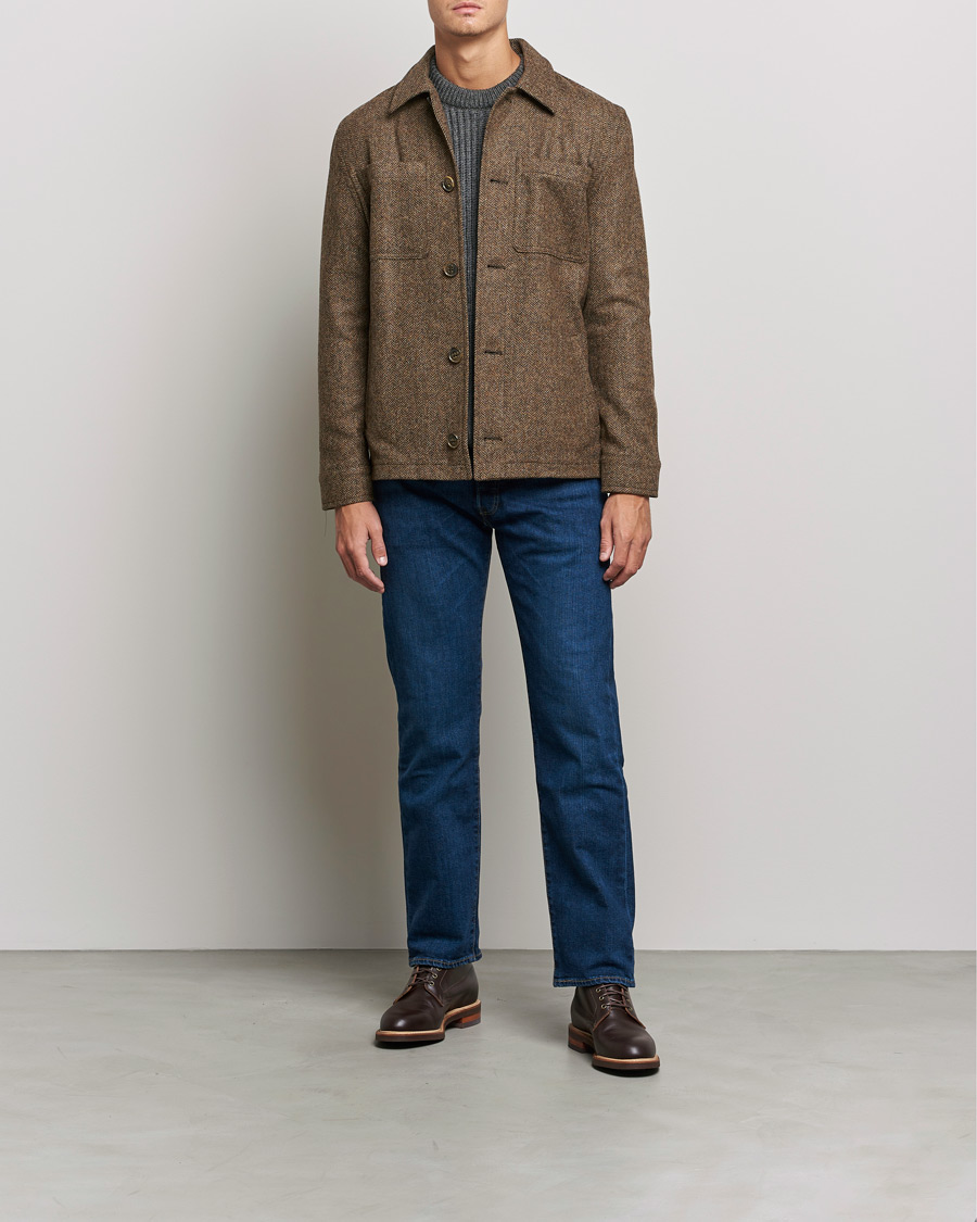Herren | Jacken | Gloverall | Walter Herringbone Wool Shirt Jacket Tan