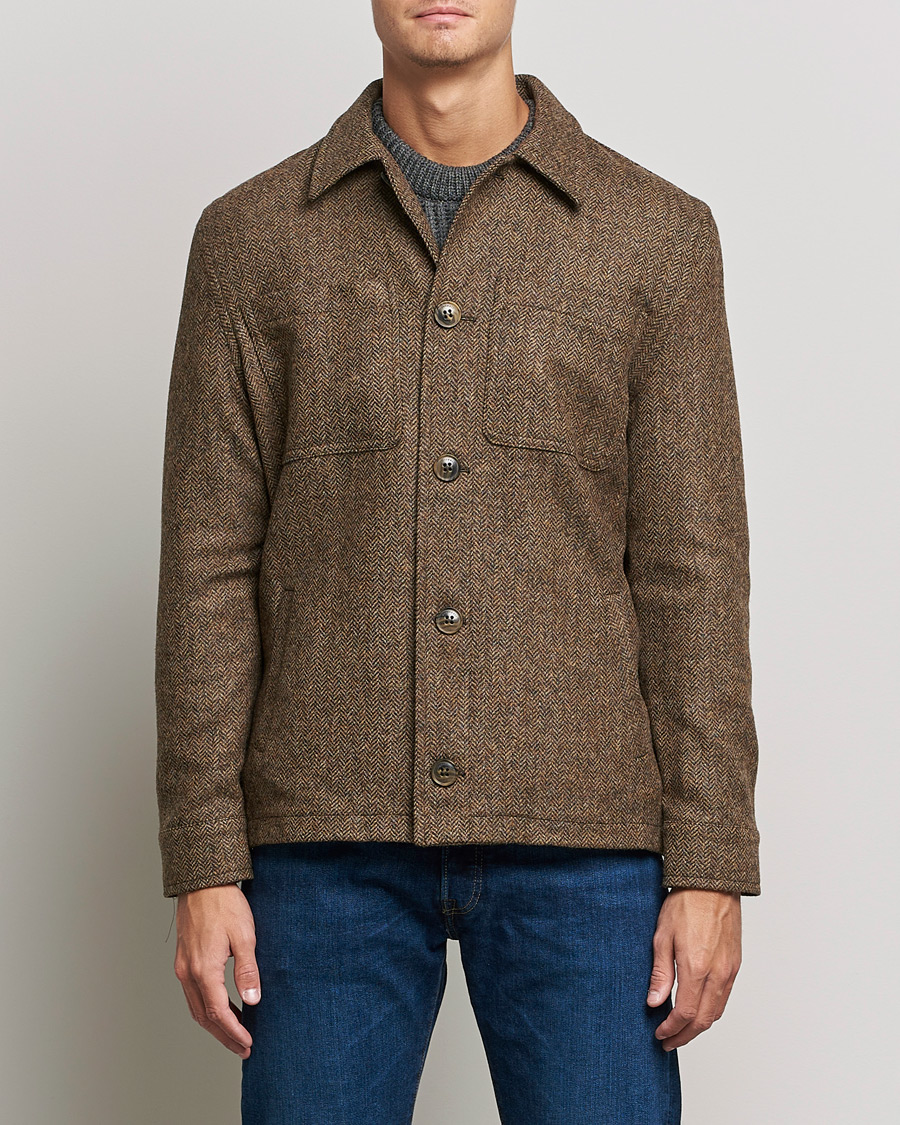 Herren | Jacken | Gloverall | Walter Herringbone Wool Shirt Jacket Tan