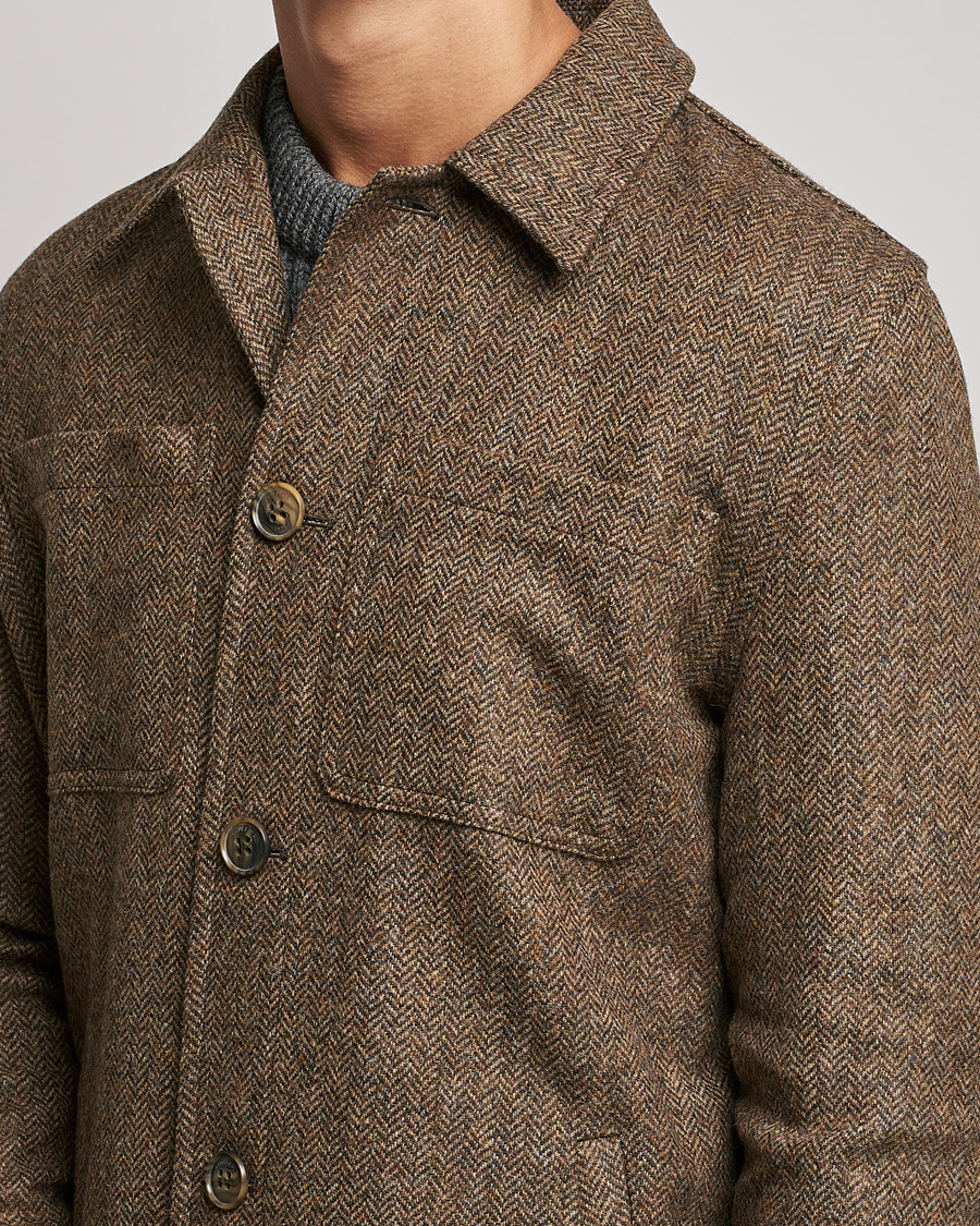 Herren | Jacken | Gloverall | Walter Herringbone Wool Shirt Jacket Tan