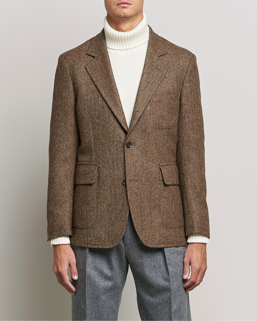 Herren | Sakkos | Oscar Jacobson | Fares Moon Herringbone Tweed Blazer Brown
