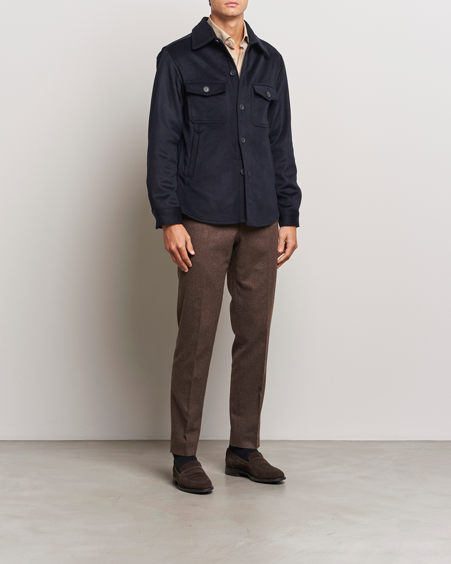 Herren | Hemden | Oscar Jacobson | Maverick Wool/Cashmere Shirt Jacket Navy