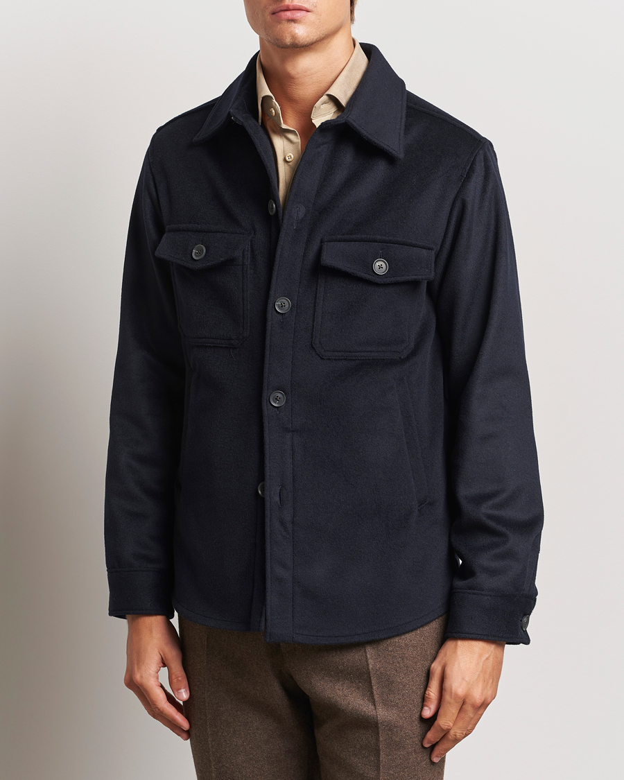 Herren | Hemden | Oscar Jacobson | Maverick Wool/Cashmere Shirt Jacket Navy