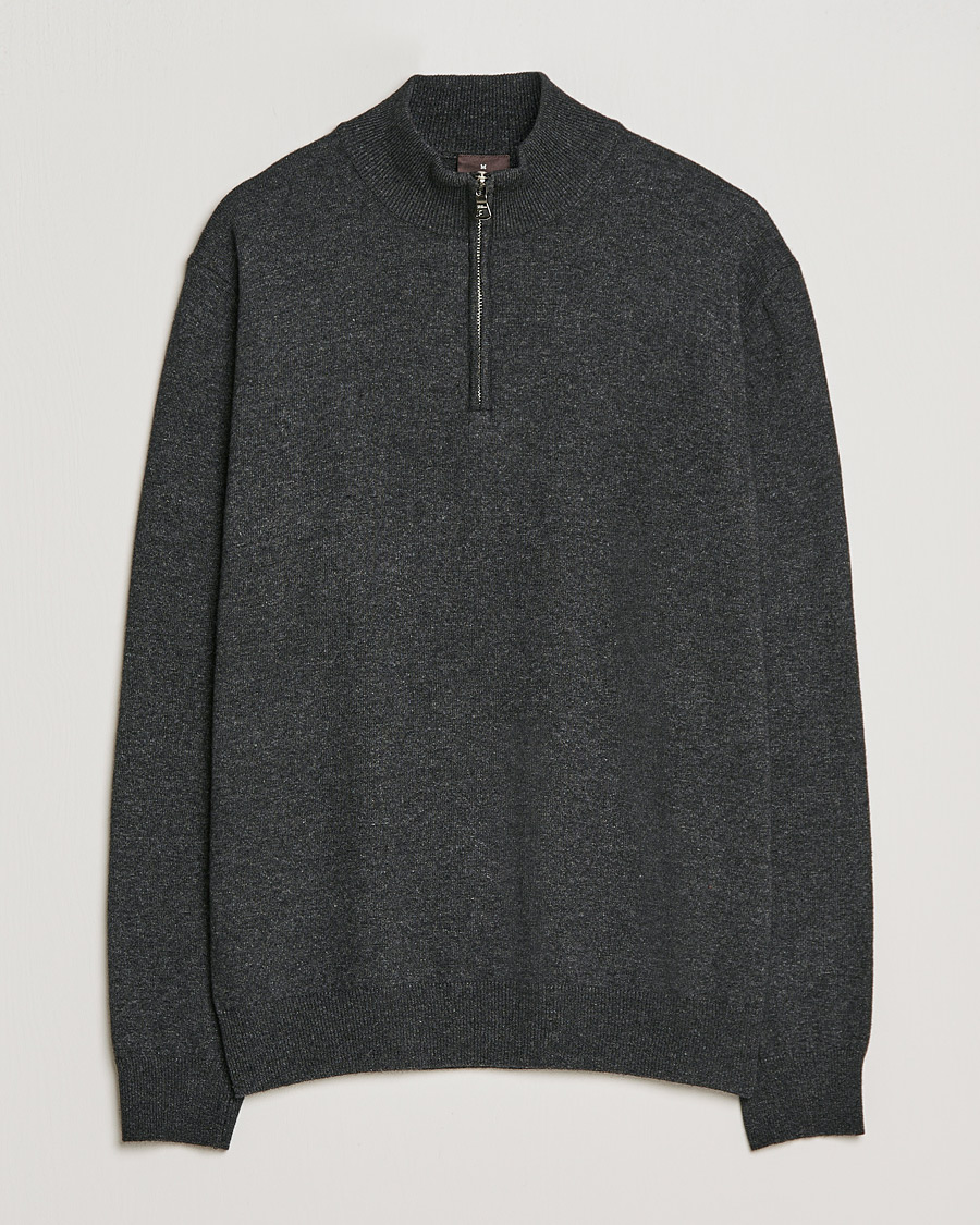 Herren | Pullover | Oscar Jacobson | Patton Wool/Cashmere Half Zip Charcoal