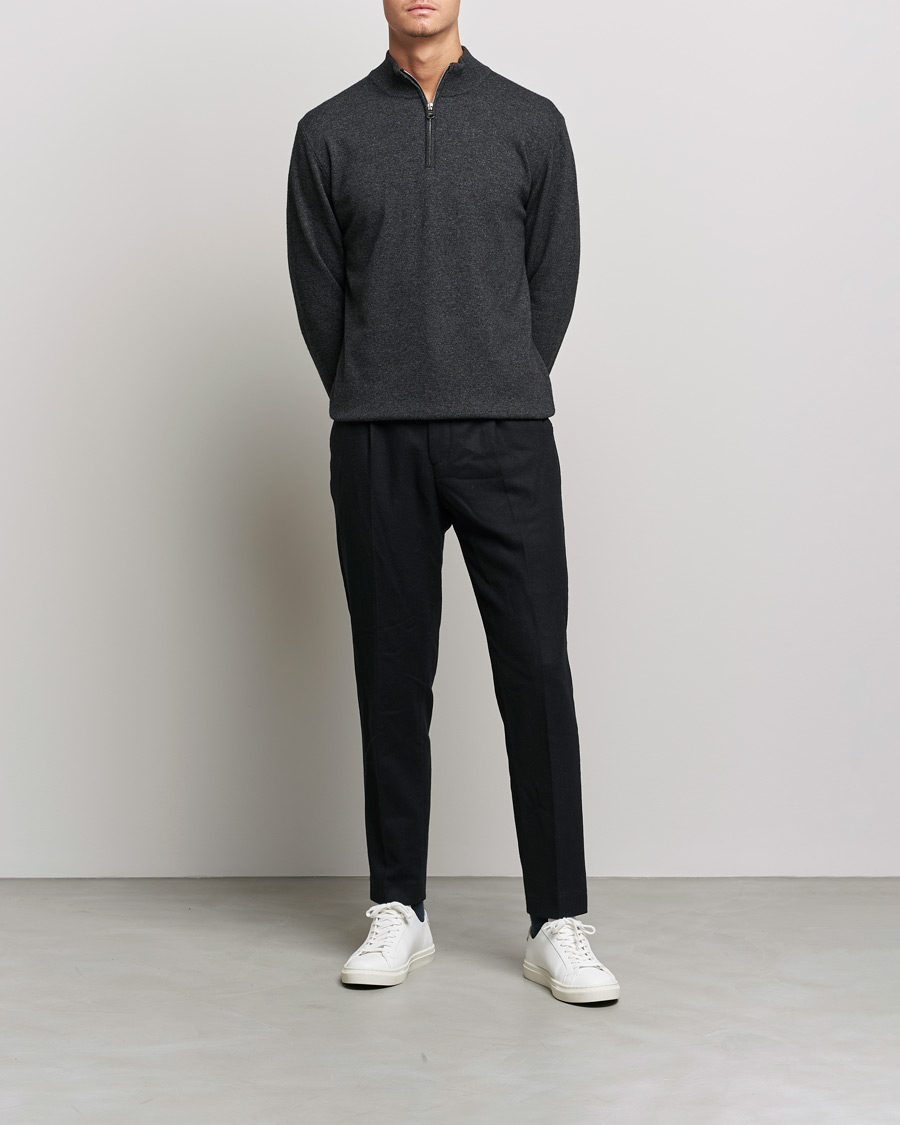 Herren | Pullover | Oscar Jacobson | Patton Wool/Cashmere Half Zip Charcoal