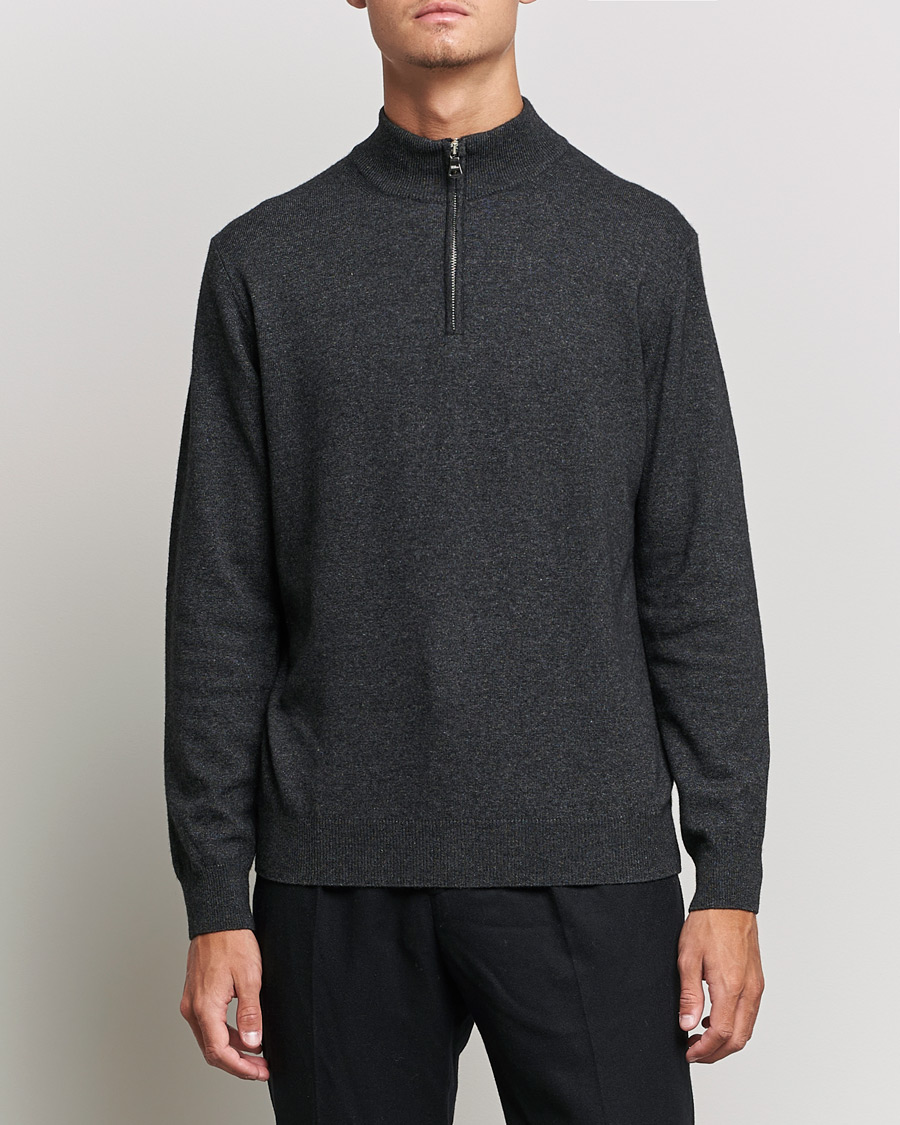 Herren | Pullover | Oscar Jacobson | Patton Wool/Cashmere Half Zip Charcoal