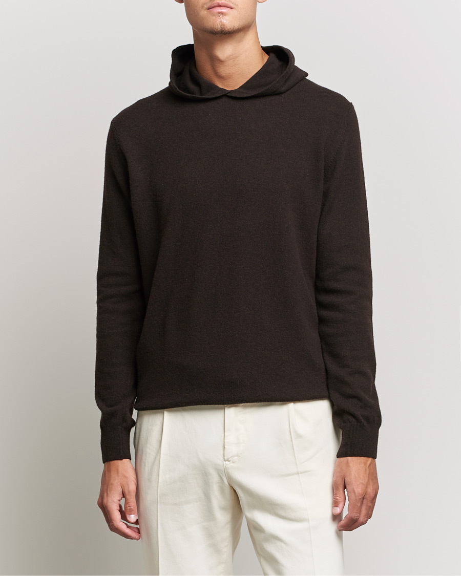Herren | Pullover | Oscar Jacobson | Pascal Wool/Cashmere Hoodie Brown