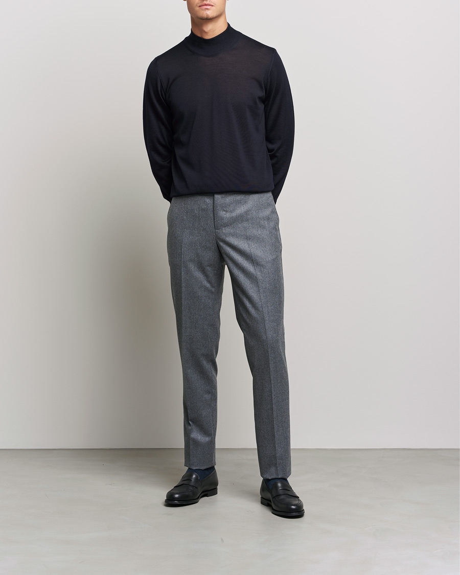 Herren | Pullover | Oscar Jacobson | Hilton Extrafine Merino Mock Neck Navy