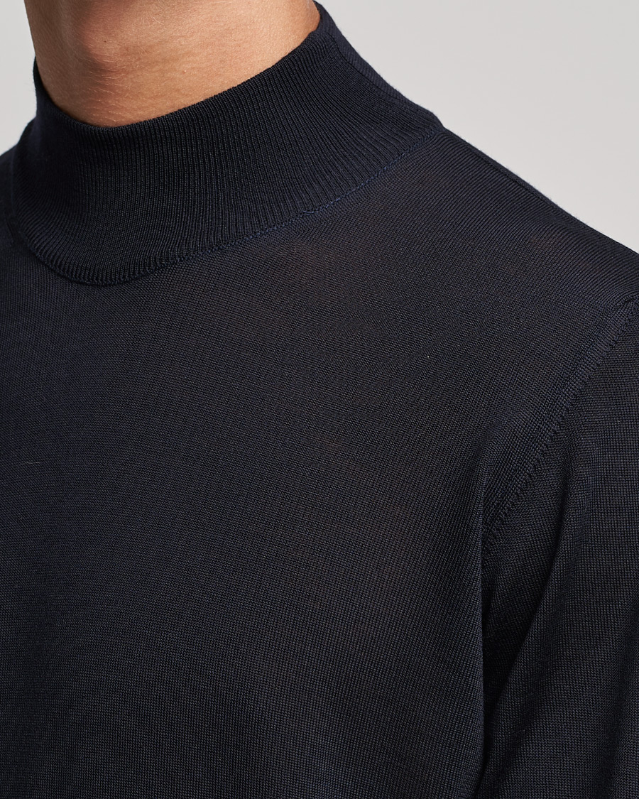 Herren | Pullover | Oscar Jacobson | Hilton Extrafine Merino Mock Neck Navy