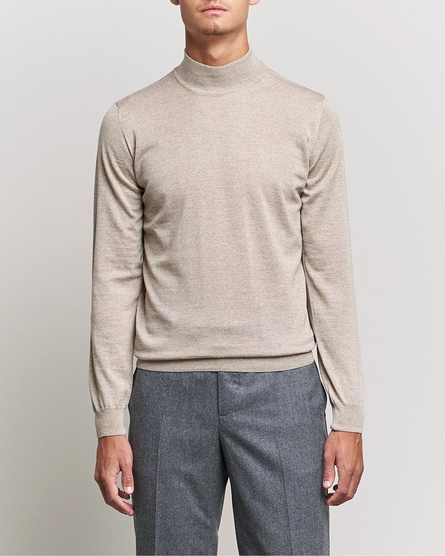 Herren | Pullover | Oscar Jacobson | Hilton Extrafine Merino Mock Neck Beige