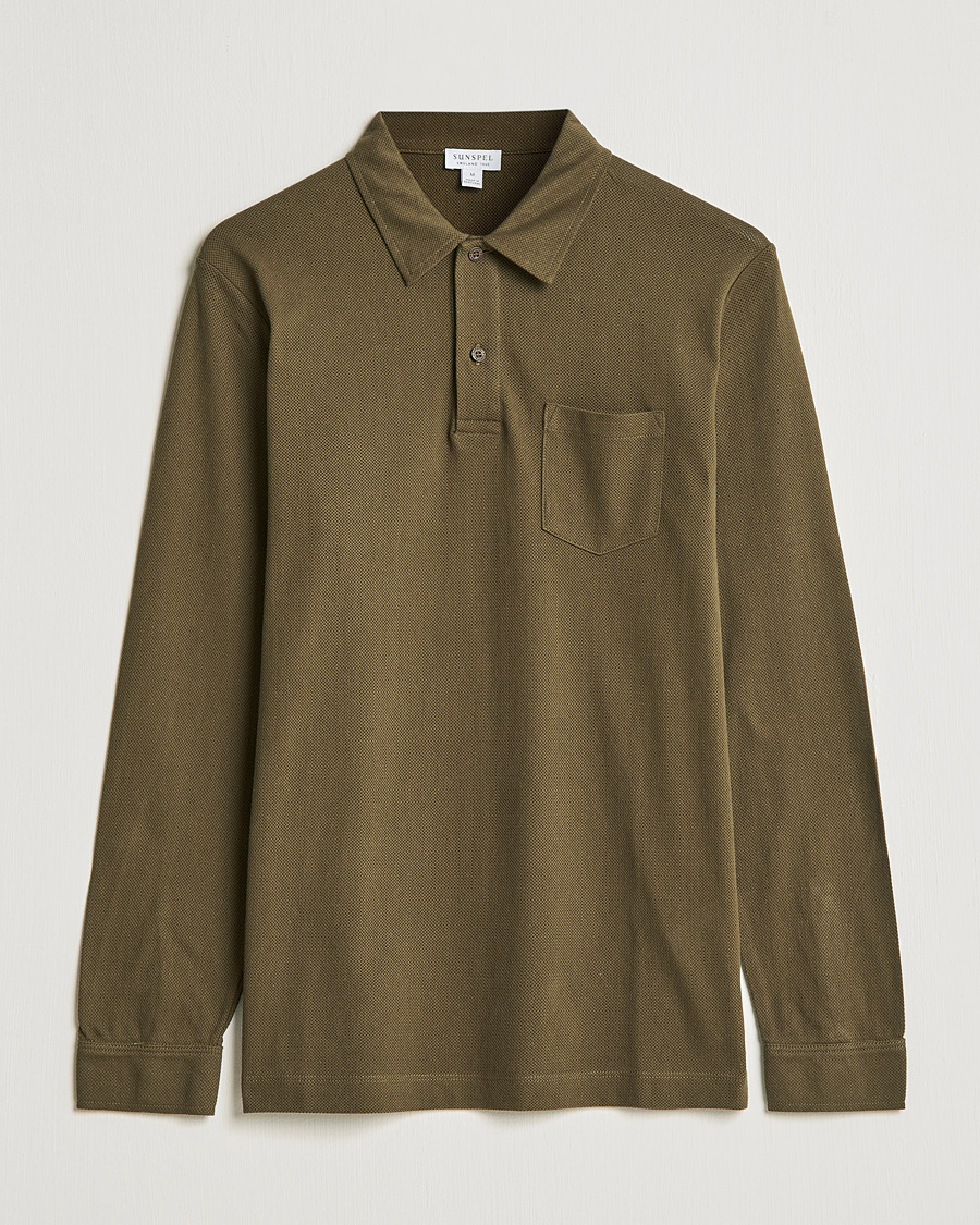Herren | Pullover | Sunspel | Riviera Long Sleve Polo Dark Moss