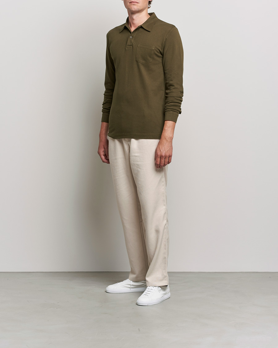 Herren | Pullover | Sunspel | Riviera Long Sleve Polo Dark Moss