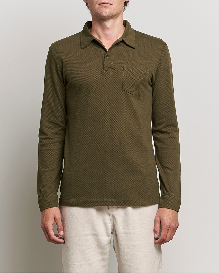 Herren | Pullover | Sunspel | Riviera Long Sleve Polo Dark Moss