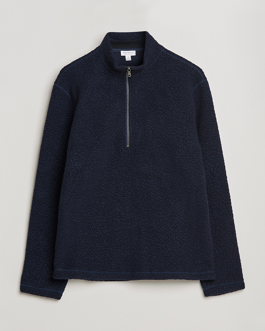 Herren | Pullover | Sunspel | Eco Wool Half Zip Fleece Navy