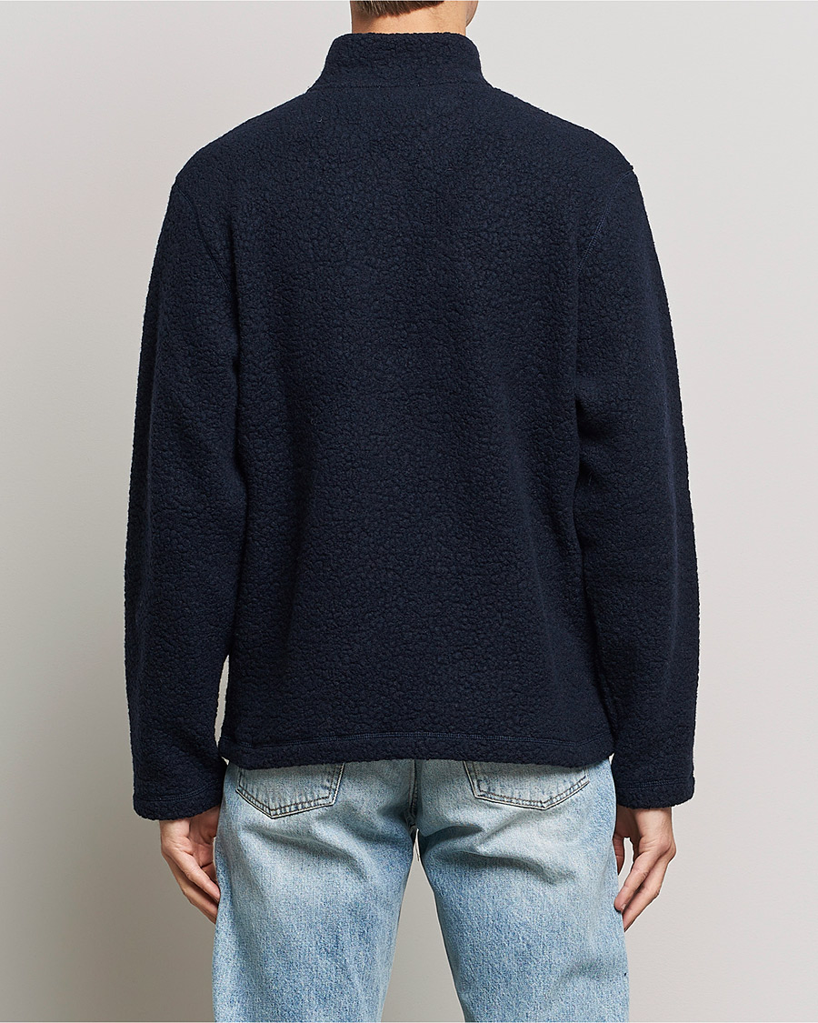 Herren | Pullover | Sunspel | Eco Wool Half Zip Fleece Navy