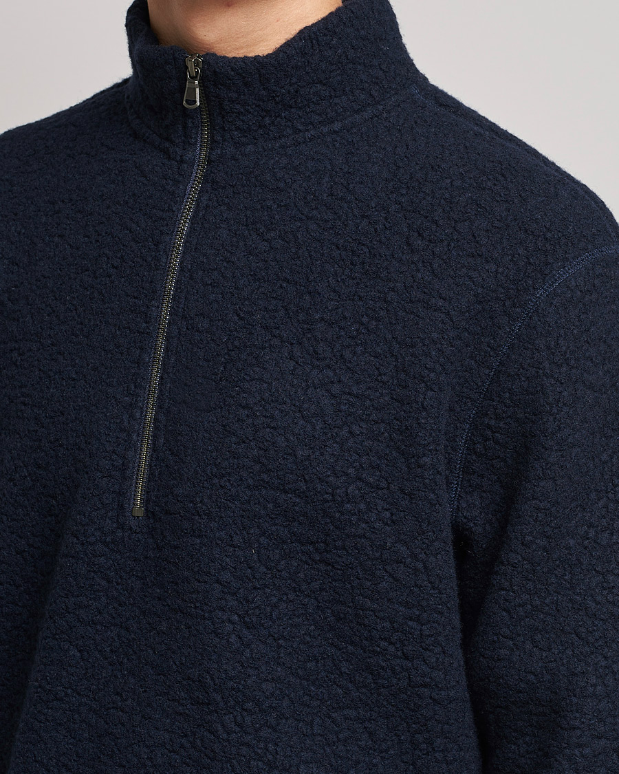 Herren | Pullover | Sunspel | Eco Wool Half Zip Fleece Navy