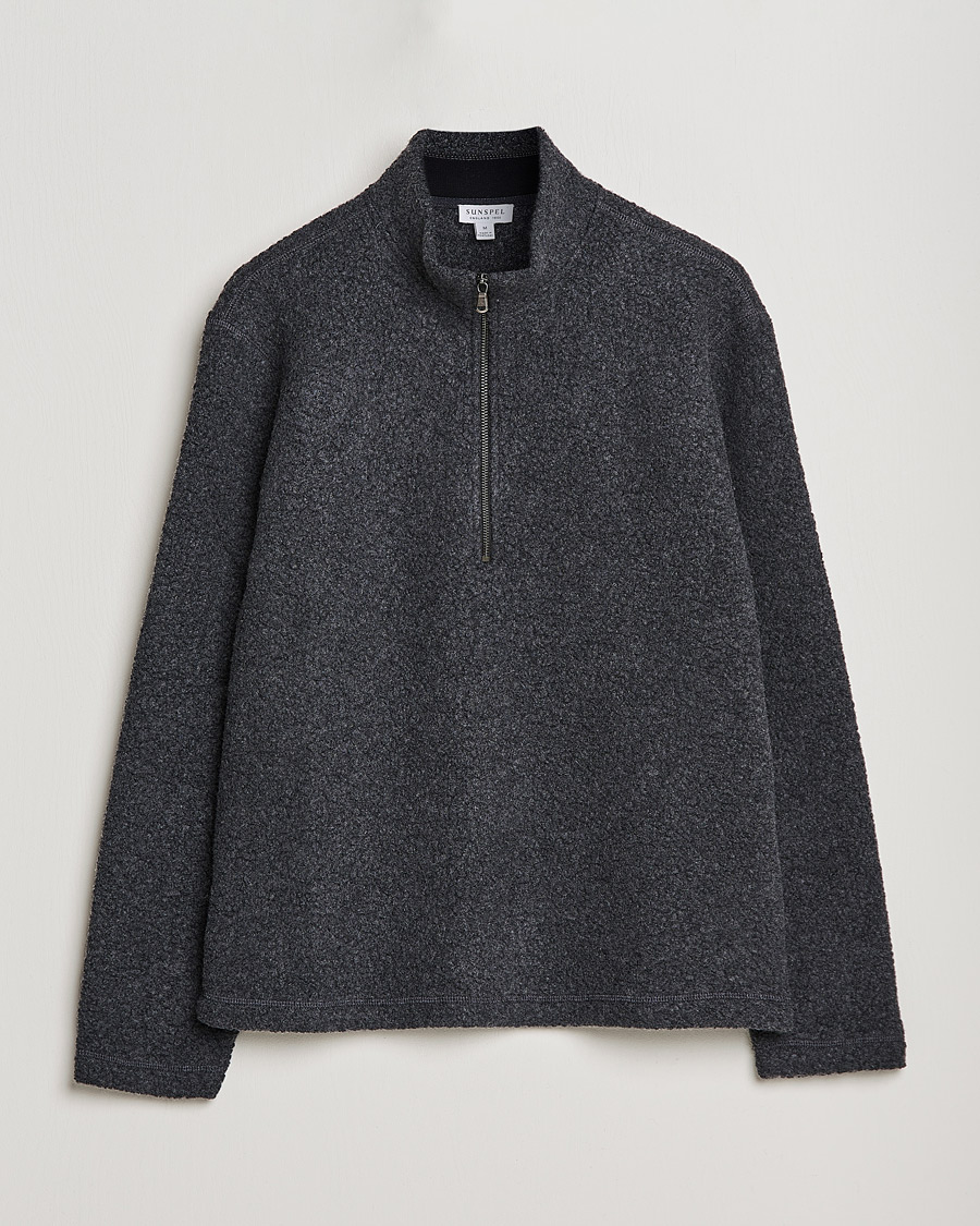 Herren | Pullover | Sunspel | Eco Wool Half Zip Fleece Charcoal Melange