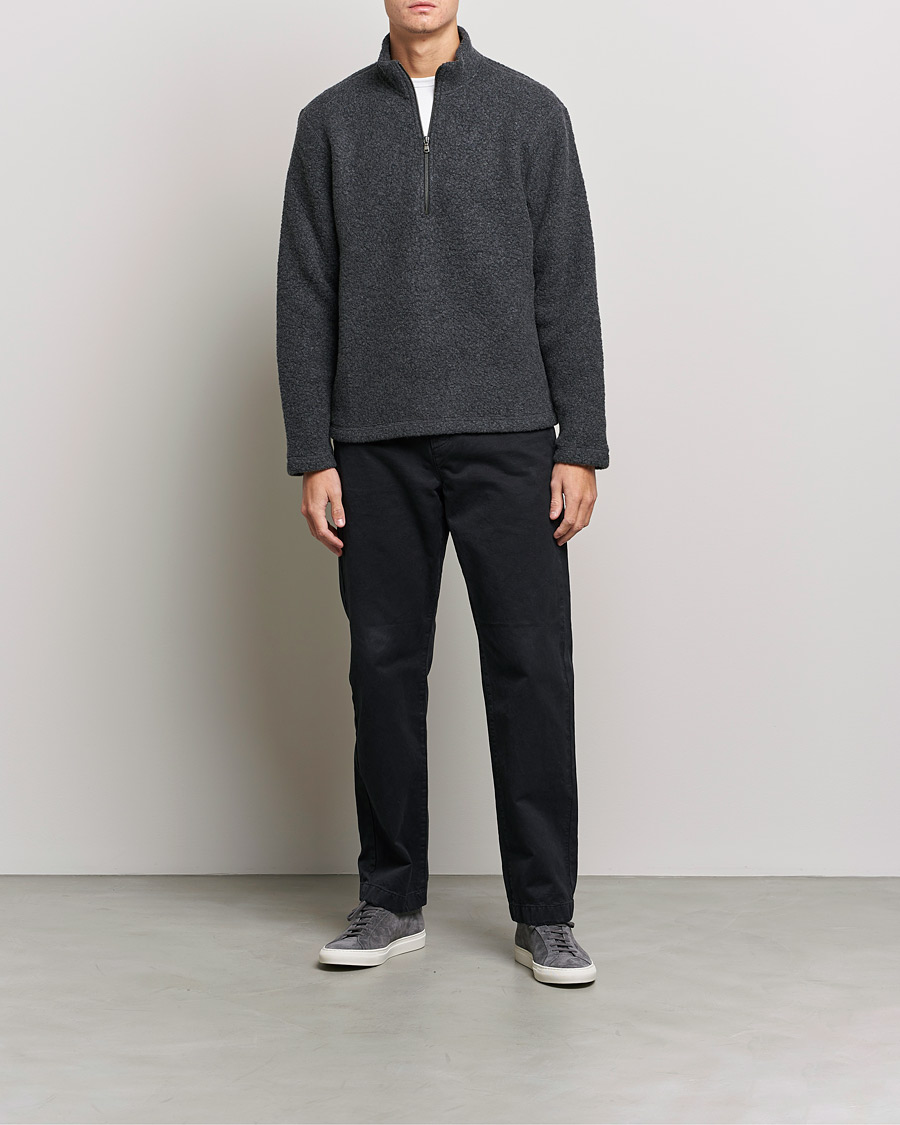 Herren | Pullover | Sunspel | Eco Wool Half Zip Fleece Charcoal Melange