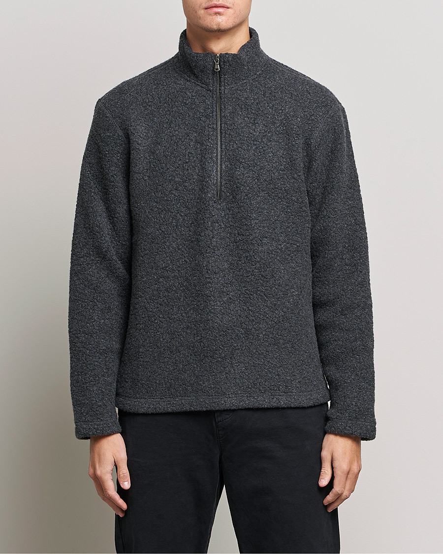 Herren | Pullover | Sunspel | Eco Wool Half Zip Fleece Charcoal Melange