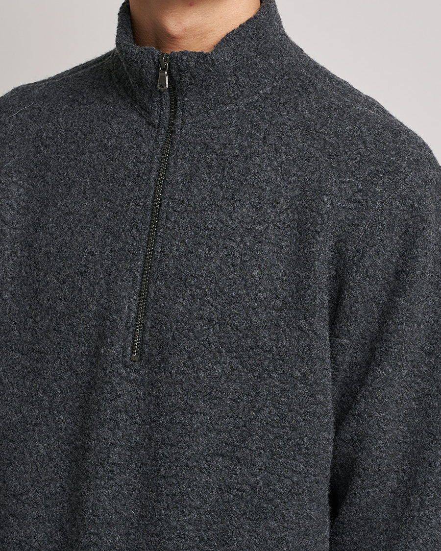 Herren | Pullover | Sunspel | Eco Wool Half Zip Fleece Charcoal Melange