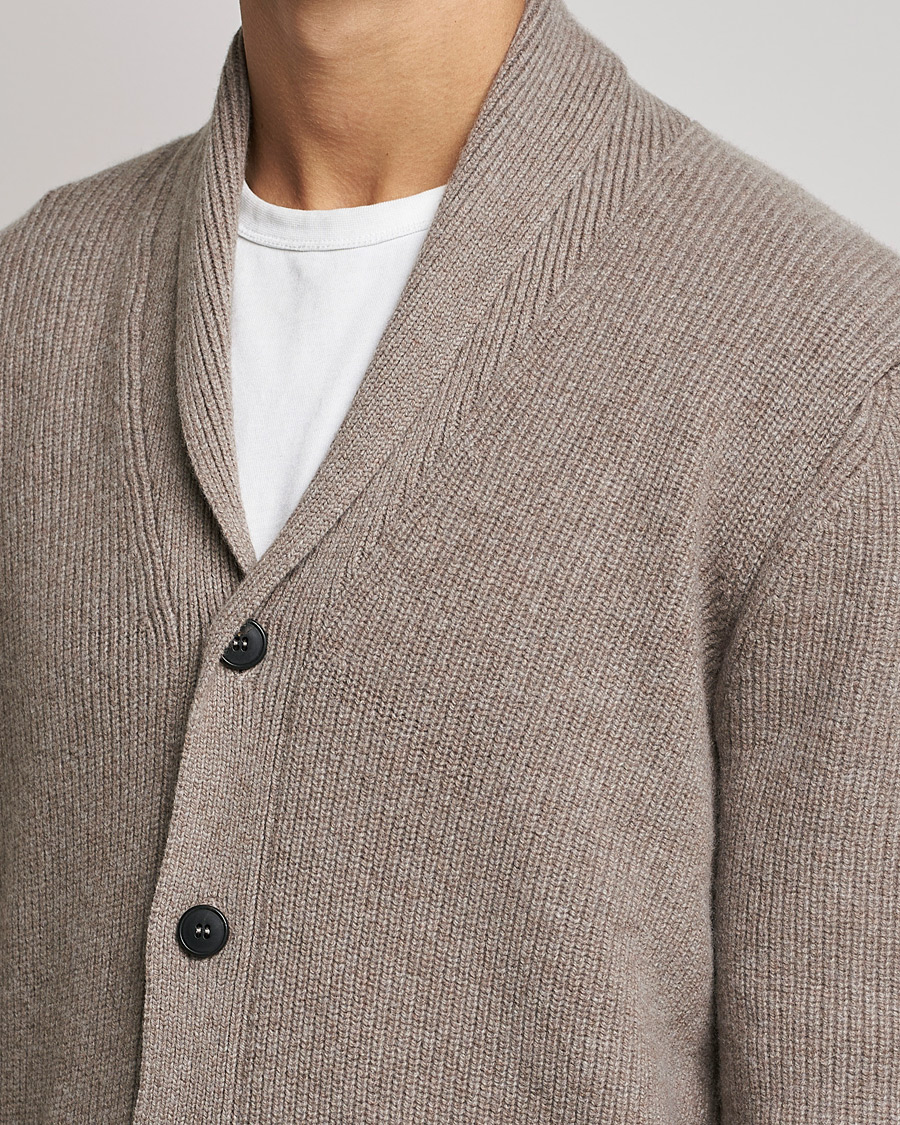 Herren | Pullover | Sunspel | Lambswool/Cashmere Shawl Cardigan  Oatmeal Melange
